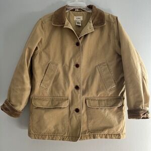LL Bean Womens Large Tan Original Field Coat Thinsuate Barn Jacket Corduroy